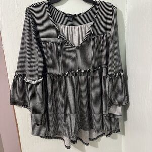 Robert Louis Black and White Striped Blouse